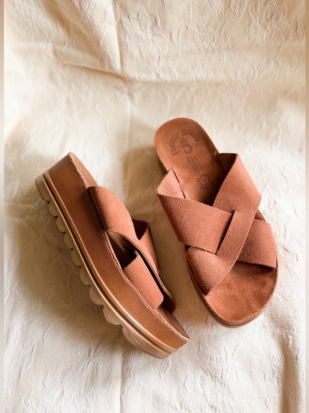 GREEK Made Fantasy Sandals Platform Genuine Suede Leather Size 37